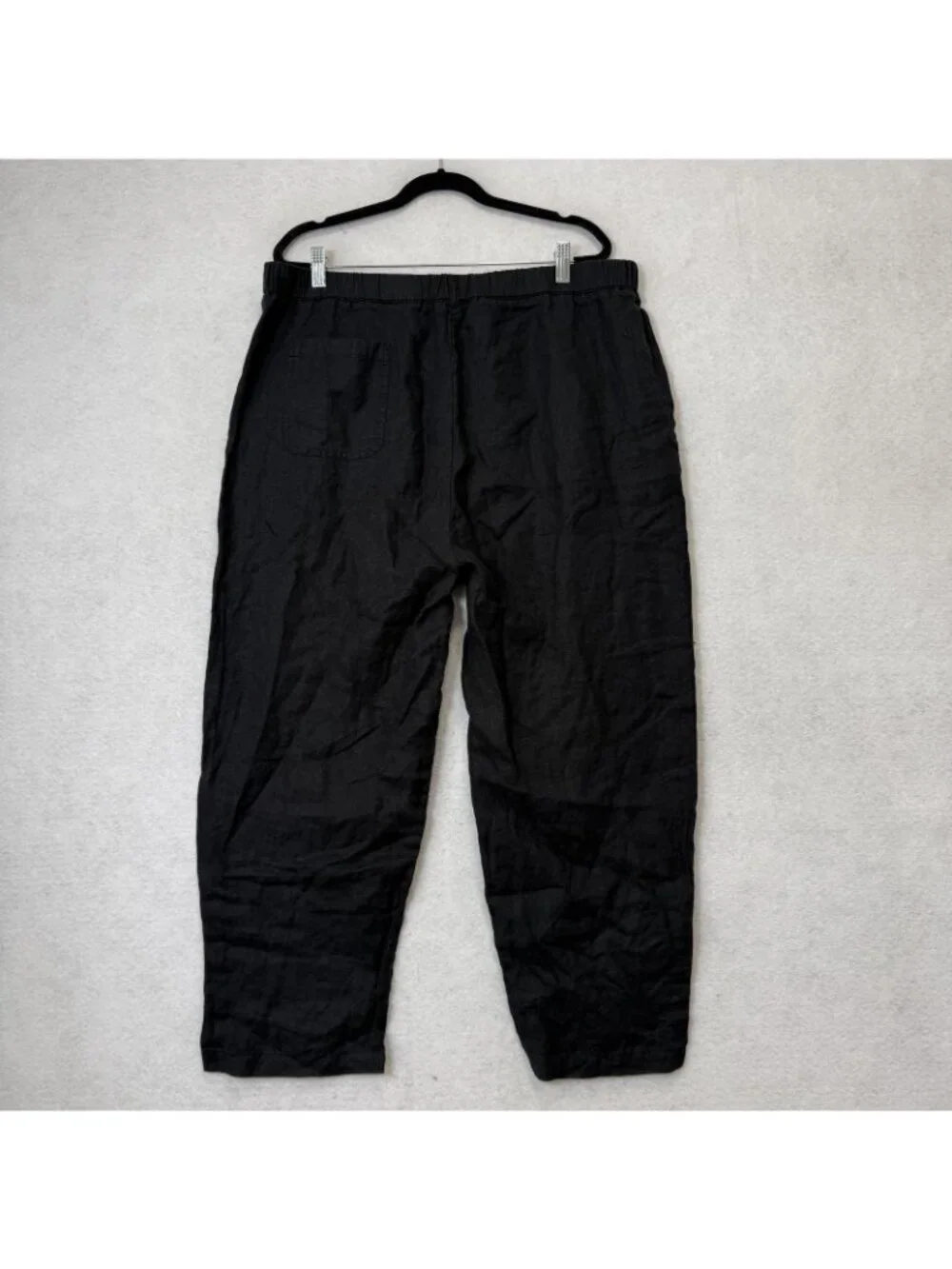 Quince Linen Pants Womens XL Black Cropped Relaxed Elastic Waist Pockets Casual